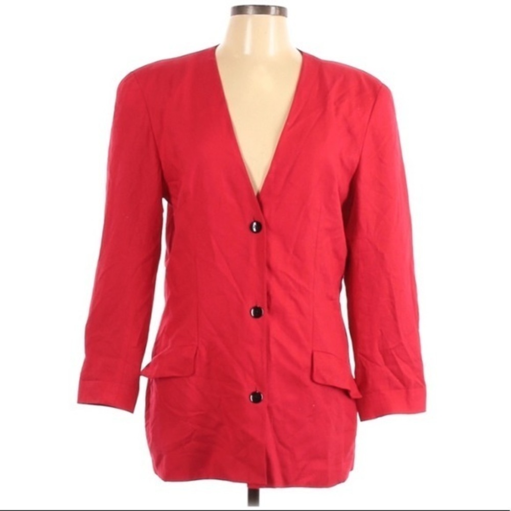 Vintage Liz Claiborne 12 red 100% silkโ polka dot liner cardigan style blazer
